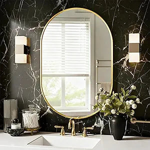 Oval Bathroom Mirror for Wall, 24"x36" Bathroom Vanity Mirror for Over Sink, Bedroom, Living Room, Entryway, Metal Frame with HD Shatterproof Glass, Wall Mounted Horizontally or Vertically (Gold)