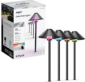 Feit Electric Smart Outdoor Cone Path Lights, 100 Lumens, Color Changing & Tunable White, Music Sync, Works with Alexa & Google Home, App & Remote Control, 15,000-Hour Lifetime, PATH/RGBW/AG/4, 4-Pack