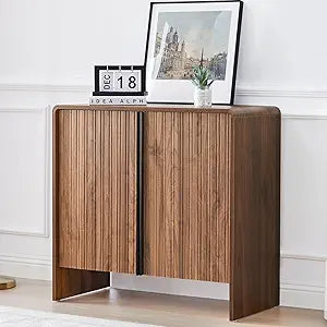 Bifins 31.5 Fluted Sideboard Buffet Cabinet with Storage,Mid Century Modern Small Wood Storage Cabinet with Arched Profile for Dining Room Kitchen Living Room (Brown 1pc)