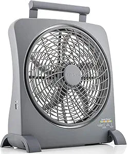 O2COOL Treva 10 inch Rechargeable Portable Fan Smart Power Air Circulator. Plug-In AC Adapter and Battery Powered, USB Charging Port, For Camping Travel and Indoors Use