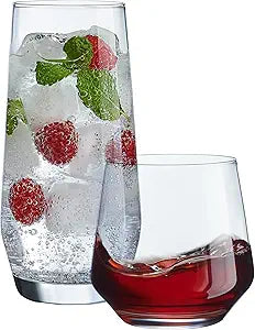 Le'raze Everyday Drinking Glasses Set of 8-4 Tall Highball Glass Cups & 4 Short Dof Drinking Glass, Kitchen Glasses for Cocktail, Iced Coffee, Beer, Ice Tea, Wine, Whiskey, Water, & Drinkware.