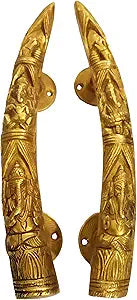 Purpledip Brass Door/Window/Cupboard Handle Ganesha's Melody - Set of 2 (12029)