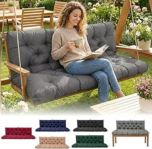 Porch Swing Cushions 60 Inch Waterproof,2 3-Seater Replacement for Outdoor Furniture with Backrest and Straps, Thick 4.7" Swing Seat Bench Cushion for Loveseat Glider Bench Patio Lawn Backyard