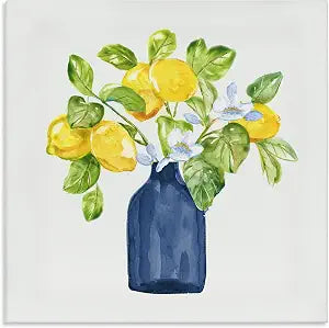 Lemon Branches Blue Still Life, 24 x 24 Inch Canvas Wall Art