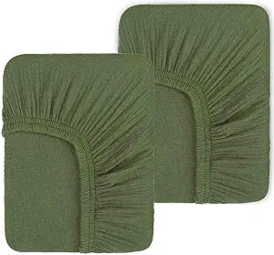2 Pack Olive Green Muslin Crib Sheets for Boys & Girl- Neutral Breathable Cotton Crib Mattress Sheets Fitted for Standard 28"x 52"- Nursery Dcor No Slip Crib Bed Sheets