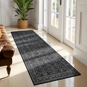 Dark 2x6 Runner Rug for Hallways Entryway, Vintage Earth Tone Kitchen Bathroom Runner 6ft, Non Slip Washable Low Pile Thin Carpet Runner for Mudroom/Laundry Room/Bedroom Bedside, Midnight
