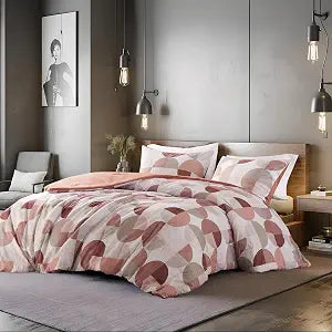 Geometric Comforter Set 3 PCS King Size Abstract Bedding, Terracotta Blush