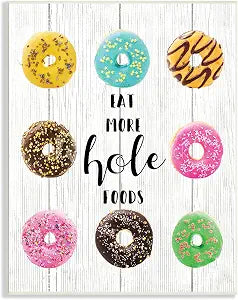 Donuts on White Wood Planks, 10 x 15 Inch Mounted Print on Wall Plaque