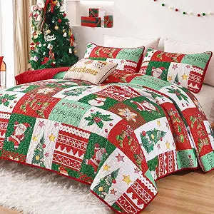 Goodidea Christmas Quilt Set King Size, 3 Pieces Microfiber Bedspread