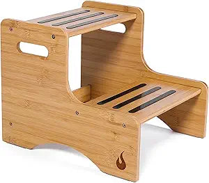 Wooden Kids Step Stool | 13" W by 12" H - 300LB Capacity | Kids Stool & Toddler Stool for Bathroom is Lightweight, Anti-Slip, Easy Assembly with Smooth Rounded Edges, Bamboo Step Stool
