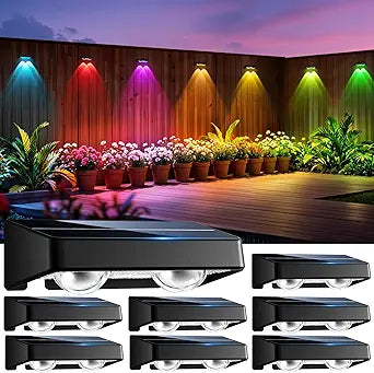 Solar Fence Lights 8 Pack 9 Colors & 11 Lighting Modes Solar Wall Lights Outdoor Waterproof IP65 RGB Color Changing Fence Lights Solar Powered for Garden Yard Patio Deck Step Patio Wall