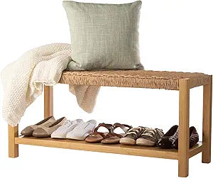 Alaterre Furniture Newport 40 Inch Solid Wood Entryway Bench - Modern Farmhouse Indoor Decorative Bench with Handcrafted Woven Rope Seat - Furniture for Entryway, Dining Room, or Kitchen (Light)