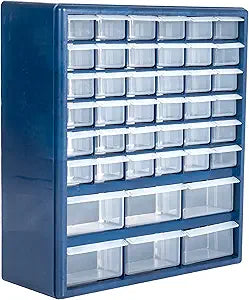 Plastic Storage Drawers 42 Compartment Organizer Desktop or Wall Mount Container for Hardware, Parts, Crafts, Beads, or Tools by Stalwart, 10 Targets