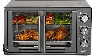 Oster Extra-Large 42L French Door Countertop Toaster Oven, 6-in-1 Air Fryer Oven with Air Fry Rack, Wire Rack, Baking Pan and Crumb Tray, Stainless Steel