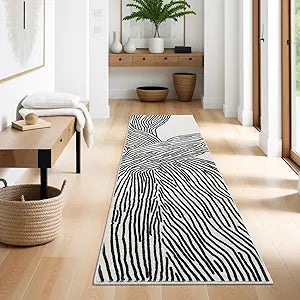 YIHOUSE Zebra Runner Rug for Hallway, Modern, 2x6 Runner Rugs, Black and White Rug Thin Non-Slip Washable Rugs, Soft Contemporary Striped Carpet for Entryway Indoor, Kitchen, Laundry, Bedroom