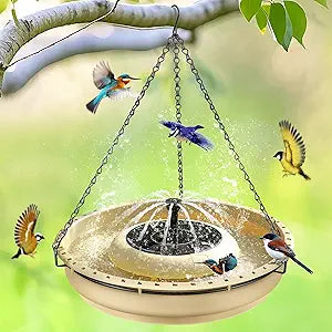 15.7 W Large Solar Fountain Hanging Bird Bath, Solar Powered Hummingbird Water Fountain Pump Combo Set With 4 Water Spray Nozzles, Bird Bath Bowl with1.67 Gallon Capacity for Outdoor Garden Patio
