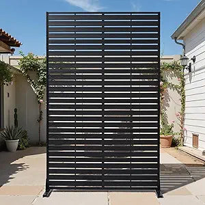 Outdoor Privacy Screen 72" H HDPE Decorative Panel Freestanding Privacy Fence with Stand, Privacy Screens with Louvered 6 Panels, Weather-Resistant Panel Fence for Patio, Balcony, Balcony