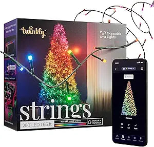 Twinkly Strings 250 RGB LEDs, in- and Outdoor LED Light String, Smart Multicolor LED Lights, Compatible with HomeKit, Alexa and Google Home, Gaming, IP44, App Control, Black Wire, 65.6ft