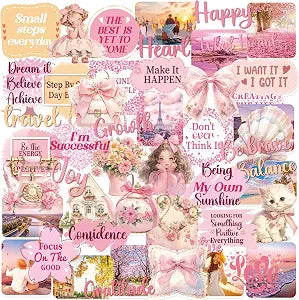 50 Pcs Vision Board Stickers for Women, Positive Affirmation Stickers for Vision Board Supplies Kit, Inspirational Quote Journey Decal Sticker for Adults Teens Planner Accessories (Pink)