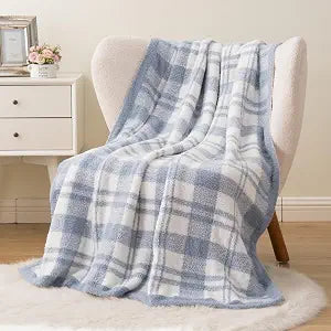 Battilo Blue Plaid Throw Blanket for Couch, Sky Blue Knitted Throw Blankets for Sofa, Bed, Warm Cozy Fuzzy Farmhouse Checkered Chenille Blanket for Spring Home Decor(Blue,50"x60")