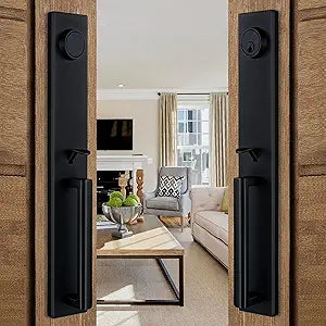 NEWBANG Matte Black Keyed and Dummy Handleset for Double Front Door,MDHST2016DB-SET-1P
