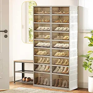 ELPHECO 9 Tier 36 Pairs Large Shoe Rack Organizer - Foldable Sneaker Cabinet Bins, Stackable Shoe Storage Shelf, Collapsible Shoe Cabinet with Double Doors for Entryway