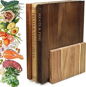 Book Cutting Board Set, Wooden Cutting Boards with Stand for Kitchen, 3Pcs Book Cutting Boards, Wood Cutting Board Set for Meat Cheese Vegetable (Miss Wood)