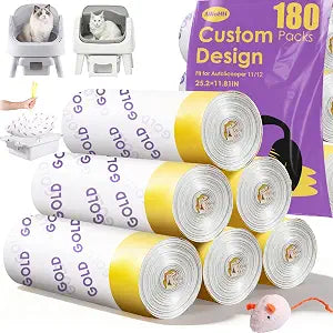 180 Count Automatic Cat Litter Box Bags for Pet Pivot AutoScooper 11/12 Open-Top Self-Cleaning Cat Litter Box, Heavy Duty Leak-Proof, Drawstring Design, Unscented, 25.19 x 11.8