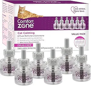 COMFORT ZONE Cat Calming Diffuser Refill, 6 Pack Cat Calming Pheromone Refills Help Reduce Anxiety, Stress, Scratching, Urine Marking, Aggression, (30-Day Refills, 180-Day Supply)