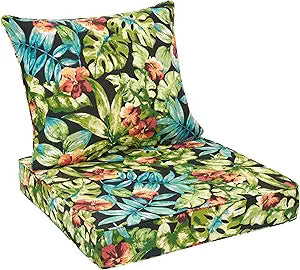 Outdoor Deep Seat Cushion Set 24 x 24 Inch, Waterproof Patio Furniture Cushions with Removable Cover, Outdoor Chair Cushions for Couch, Sofa and Patio Chairs, Tropical Green Leaves