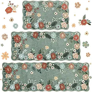 Homcomoda Floral Kitchen Rugs Mats for Floor 3PC, Farmhouse Non Slip Kitchen Rug Runner, Washable Non Skid Kitchen Rugs, Comfort Standing Mat for Laundry, Desk, Bar, Office
