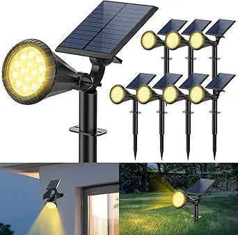 Solar Spot Lights Outdoor, 4 Modes/8 Pack Solar Spotlights Waterproof, 180 Adjustable Powered Landscape Lights, Outdoor Solar Lights for Yard Garden Pathway Flag Tree Wall Statue Warm White