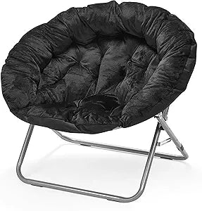 Urban Lifestyle Oversized Micromink Moon Saucer Chair, Black - 37" L x 30" W X 30" D