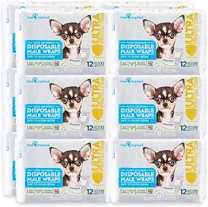 Paw Inspired Disposable Male Dog Wraps, Belly Band for Dogs | Disposable Dog Diapers | Belly Bands for Male Dogs (144 Count, X-Small)