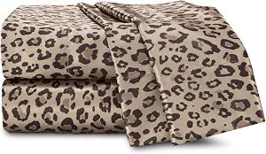 Martex Elegance 4-Piece Full Satin Sheet Set, Leopard Print