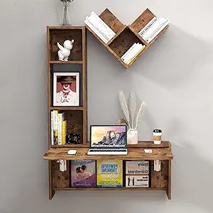 Folding Wall Mounted Drop Leaf Table, Foldable Desk with Moveable Cabinets, Floating Laptop with Convertible Storage Shelves, Multifunctional Computer Workstation in Home for Space Saving
