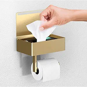 Day Moon - Toilet Paper Holder with Shelf - Modern Roll Holder for Bathroom - 1 Pack - Wall Mount - with Storage, Gold