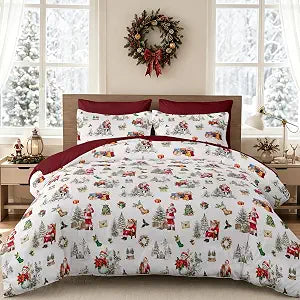 Xruibed Christmas Duvet Cover King Size, 3 Pcs Red Christmas Bedding Set