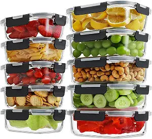 HOMBERKING 10-Pack Glass Meal Prep Containers, 36 oz/14 oz, Locking Lid Set