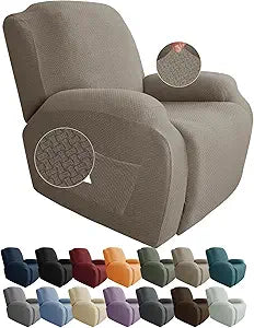 JIVINER Oversized Recliner Chair Covers 4 Piece Stretch Lazy Boy Recliner Sofa Slipcover Jacquard Large Recliner Covers with Elastic Bottom Soft Furniture Protector (XL Recliner,Khaki)