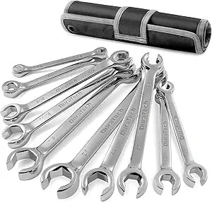 DURATECH Flare Nut Wrench Set, Standard & Metric, 10-Piece, 1/4" to 7/8'' & 9-21mm, CR-V Steel, Organizer Pouch Included