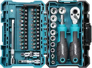 LIBRATON 1/4" Dr Mini Socket & Ratchet Wrench Set with Bits, 4-13mm Socket