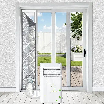 98Sliding Door AC Vent Kit, 3-Layer Thickened Thermal Barrier for Portable Air Conditioners, Reflective Aluminum Foil Heat Shield, Foldable Height Adjustment, Reversible Design for All Seasons