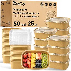 Ginkgo 50 Pack (100-Pieces) 25 oz Meal Prep Containers with Lids