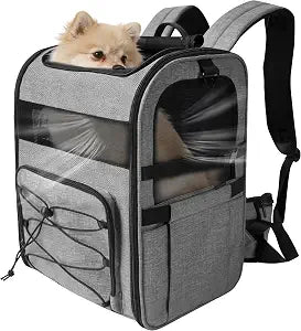 Small Dog Backpack Carrier for Hiking, Breathable Mesh Pet Travel Bag with Supportive Waist Belt & Chest Strap, Safety Leash for Chihuahua, Pomeranian, Yorkie, Up to 15 lbs