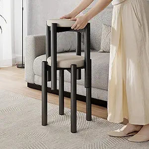 Metal Stackable Stools Set of 2, 18" Backless Round Barstools Chairs, Black Side Table Multifunctional Space Saving 18 Inch Dining Stool for Living Room