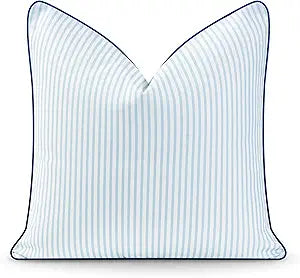 Hofdeco Premium Coastal Hampton Style Patio Indoor Outdoor Pillow Cover Only, 20"x20" Water Resistant for Backyard, Couch, Blue Stripe
