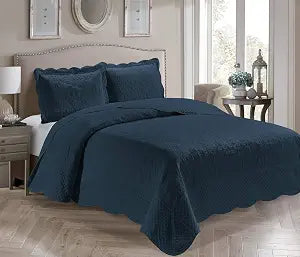 Home Collection 3 Piece Over Size Embossed Solid Color Coverlet Bedspread New # Veronica (Navy Blue, Full/Queen)