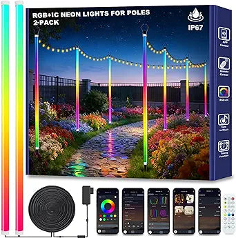 AILBTON 2-Pack 6.6FT RGB+IC Neon Ambient Light for Poles,Outdoor Clip-on Chasing Effect Lighting, Waterproof Neon Atmosphere Lights for Patio Outdoor Living Camping Party