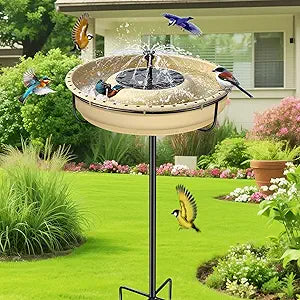 15.7 Extra Large Solar Powered Bird Bath with Fountain with 1.67 Gallon Capacity,5 Prong Stake Bird Bath for Outdoor,Hummingbird Drinking Bowl with Solar Fountain Pump Set,4 Water Patterns for Garden